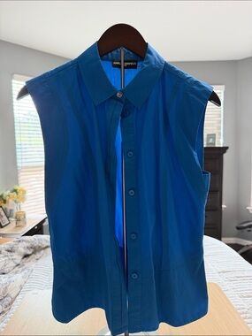 Karl Lagerfeld Sleeveless Button-Up Shirt - Blue